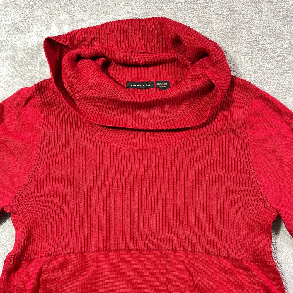 Jeanne Pierre Red‎ Cotton Cowl Neck Long Sleeve Tunic Top Women's Medium Ribbed